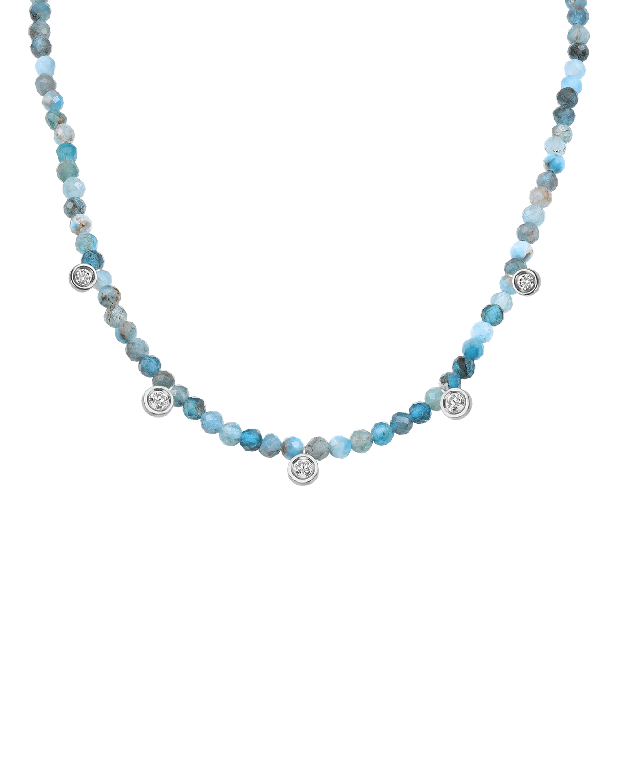 Blue Lapis Gemstone & Five diamonds Necklace - 14K Rose Gold