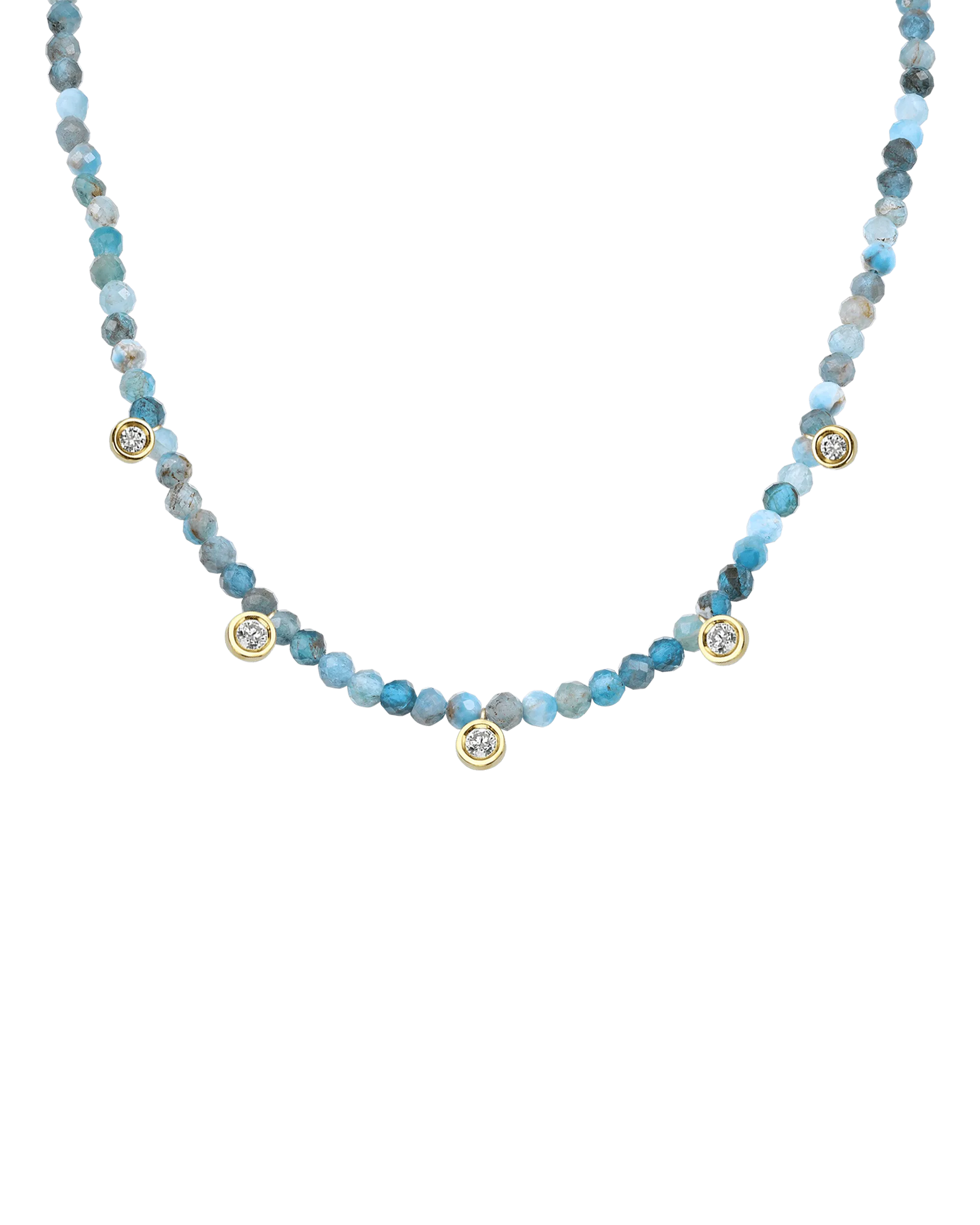 Blue Lapis Gemstone & Five diamonds Necklace - 14K Rose Gold