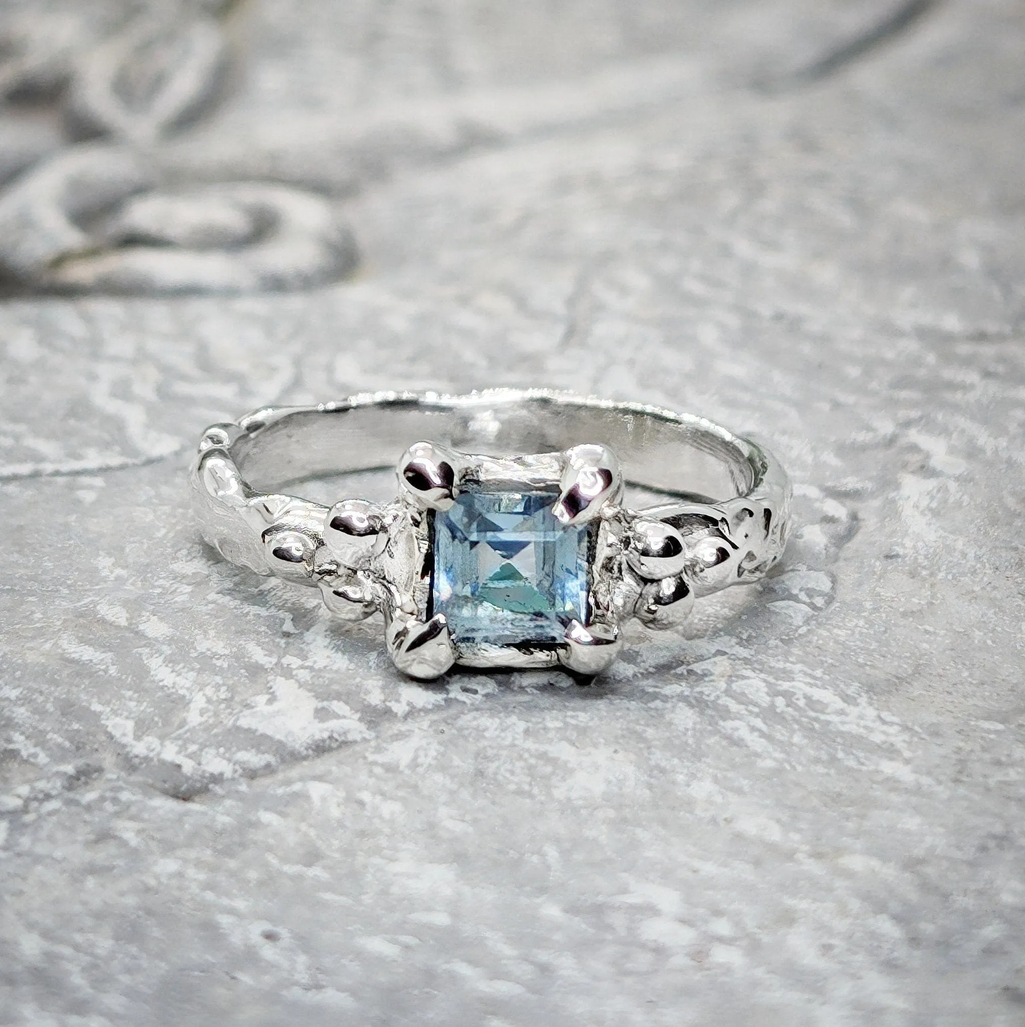 Blue Topaz engagement ring in Solid Sterling Silver