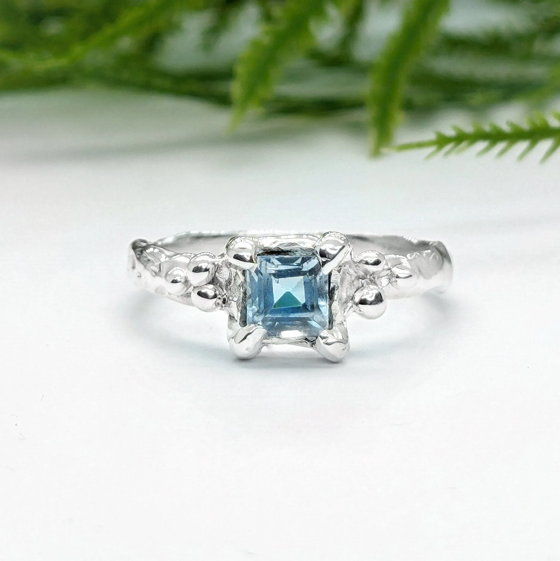 Blue Topaz engagement ring in Solid Sterling Silver