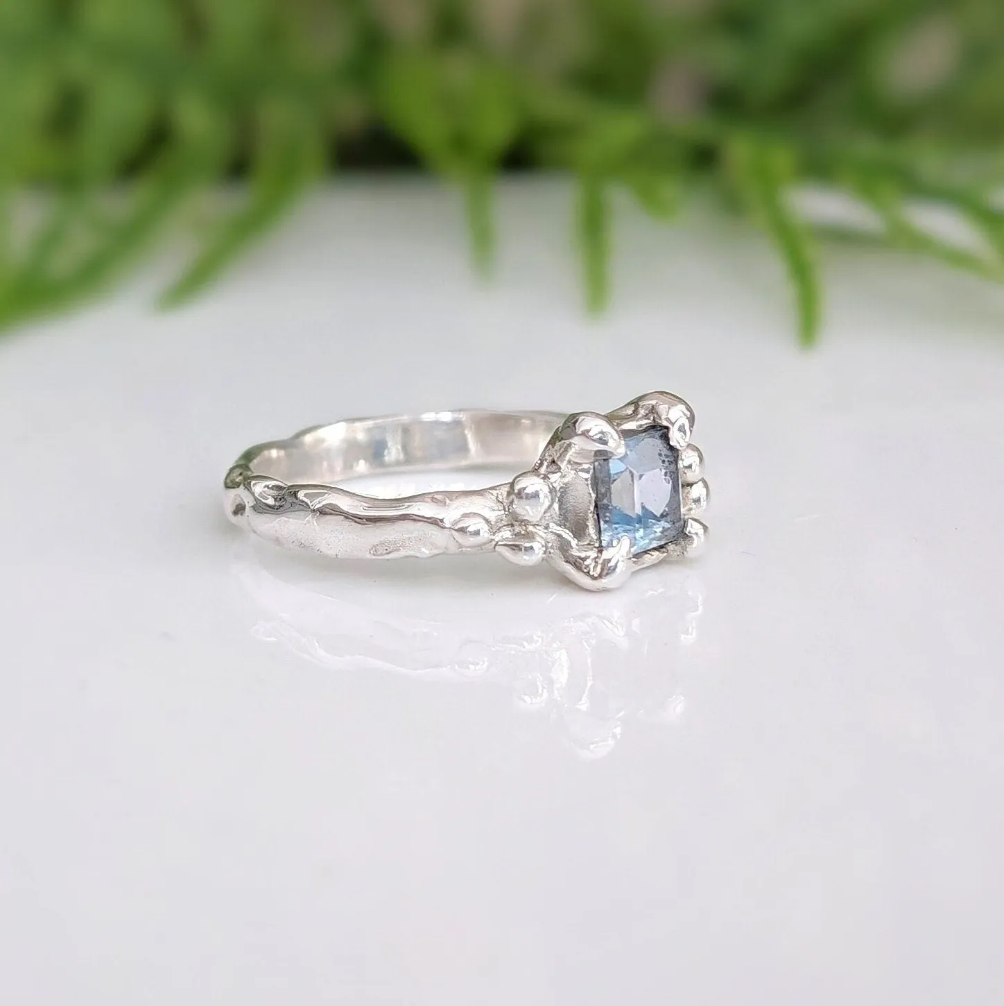 Blue Topaz engagement ring in Solid Sterling Silver