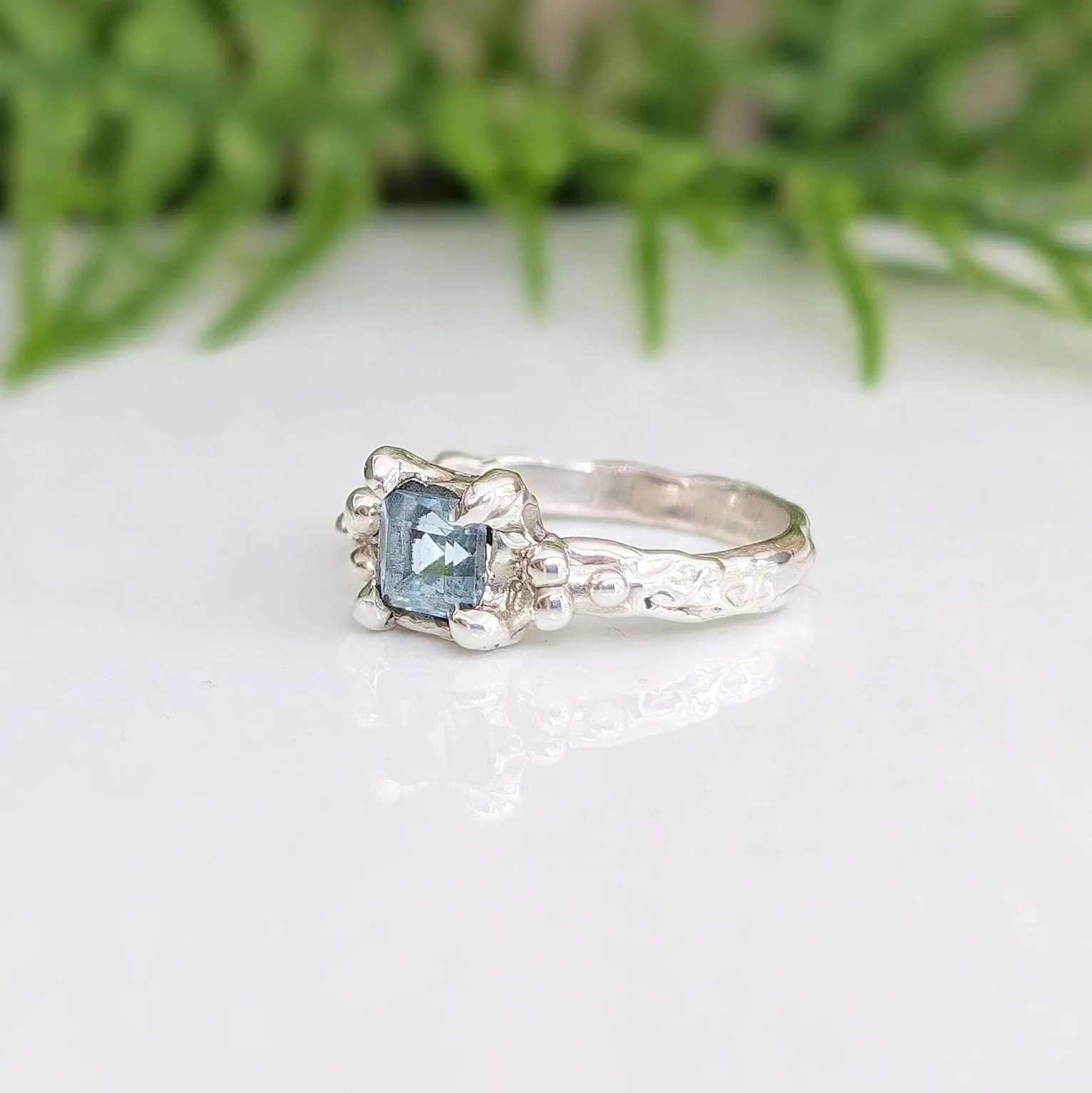 Blue Topaz engagement ring in Solid Sterling Silver
