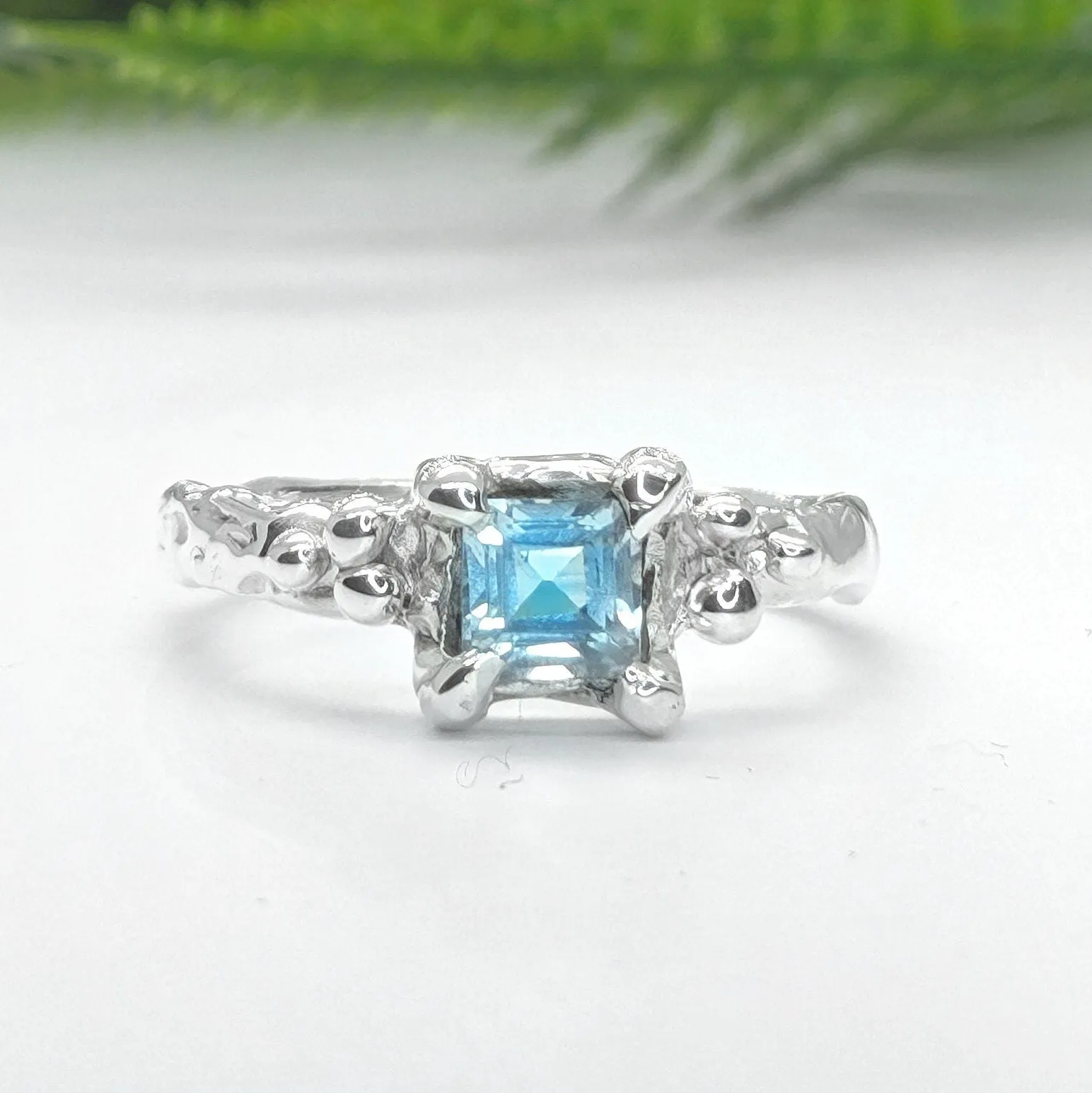 Blue Topaz engagement ring in Solid Sterling Silver