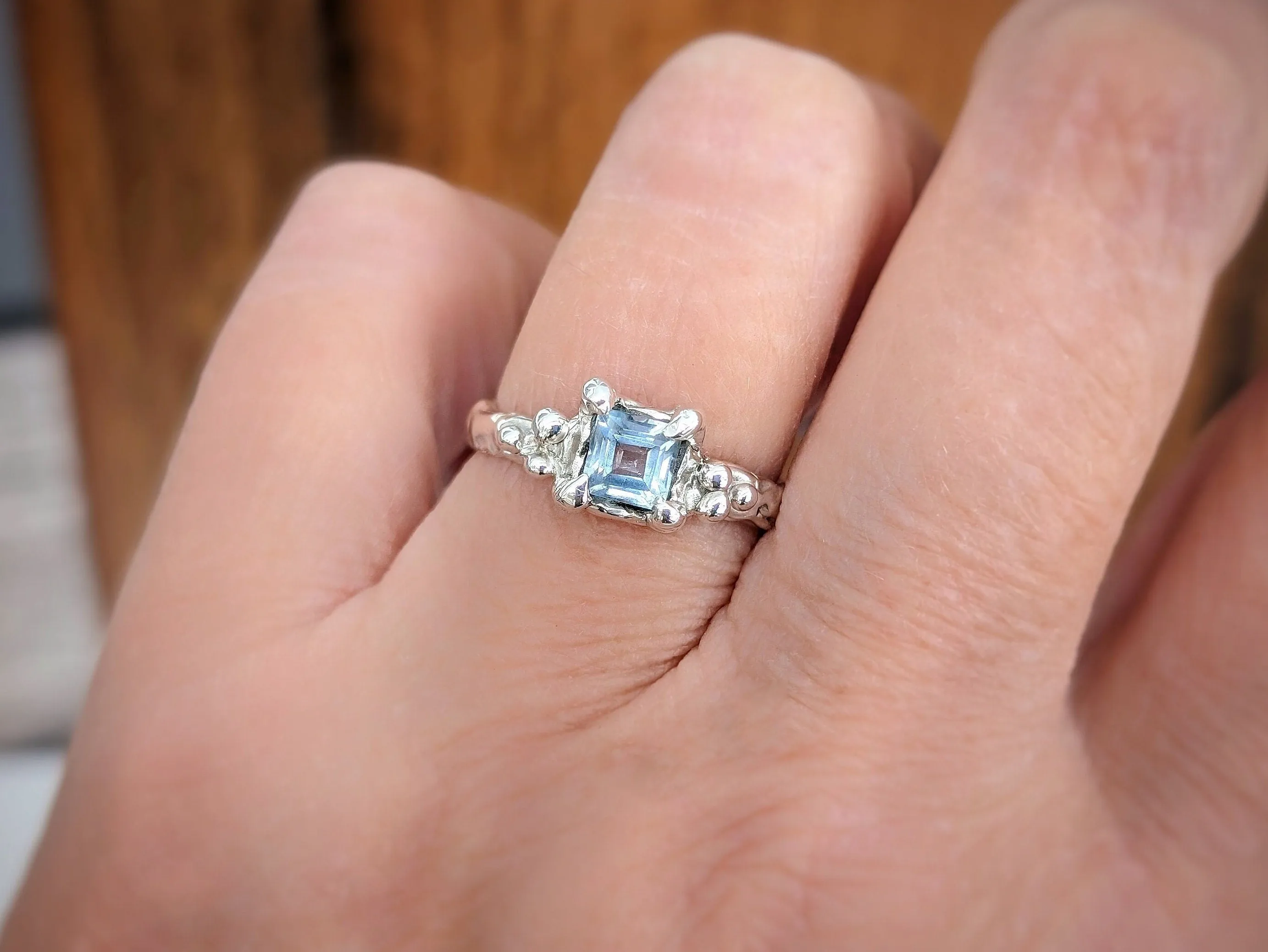 Blue Topaz engagement ring in Solid Sterling Silver