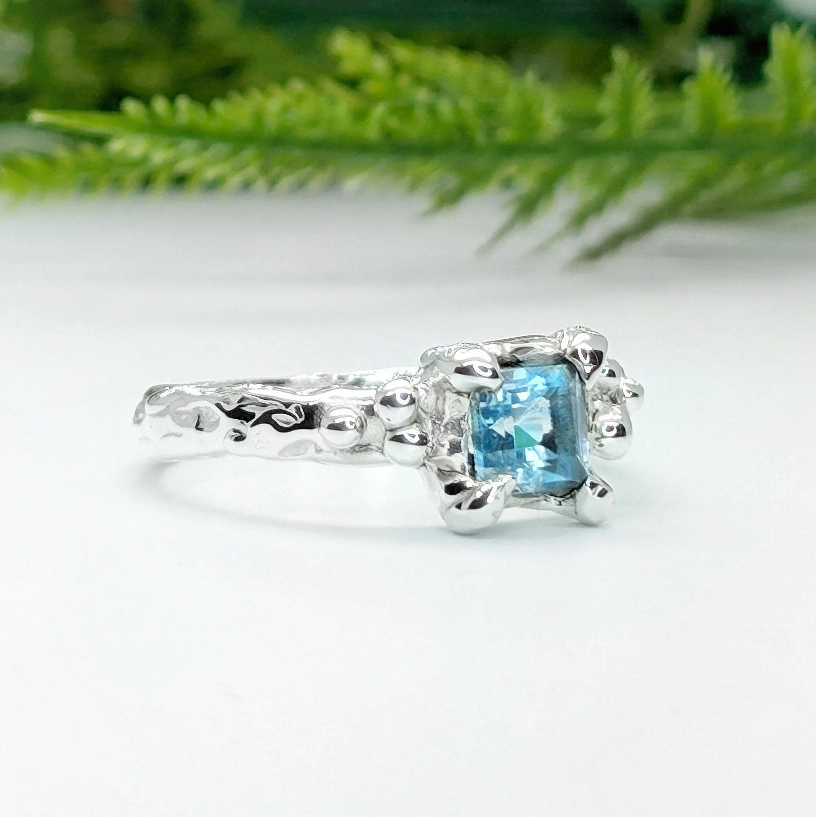 Blue Topaz engagement ring in Solid Sterling Silver