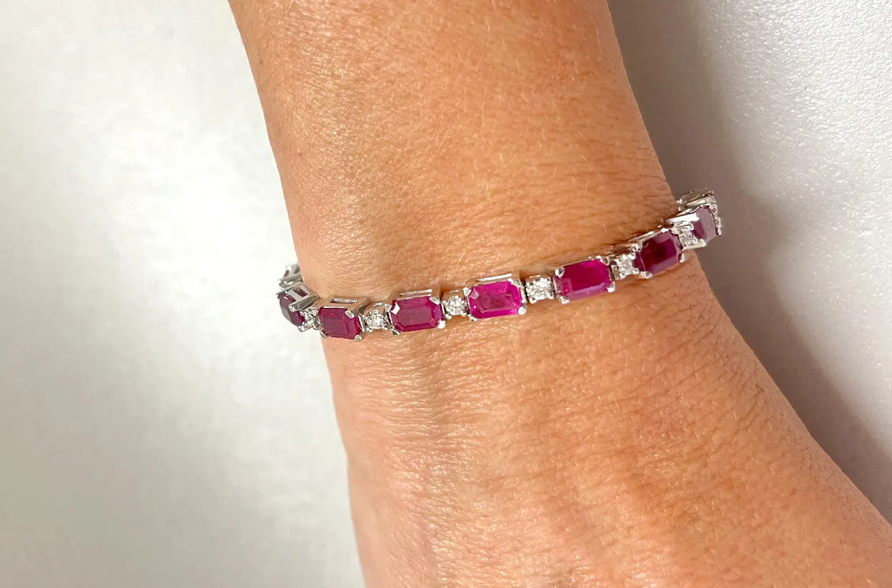 Bracelet 18kt White Gold Ruby & Diamonds Tennis