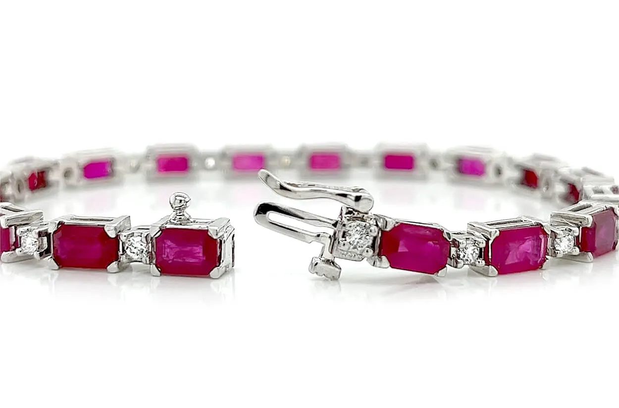 Bracelet 18kt White Gold Ruby & Diamonds Tennis