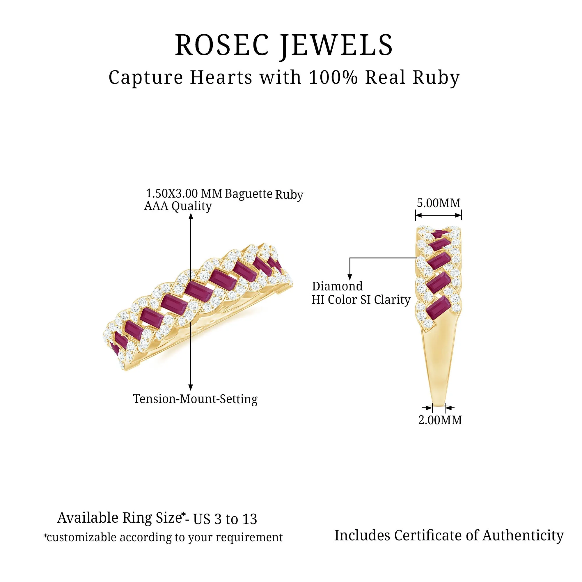 Braided Half Eternity Band Ring with Ruby and Diamond