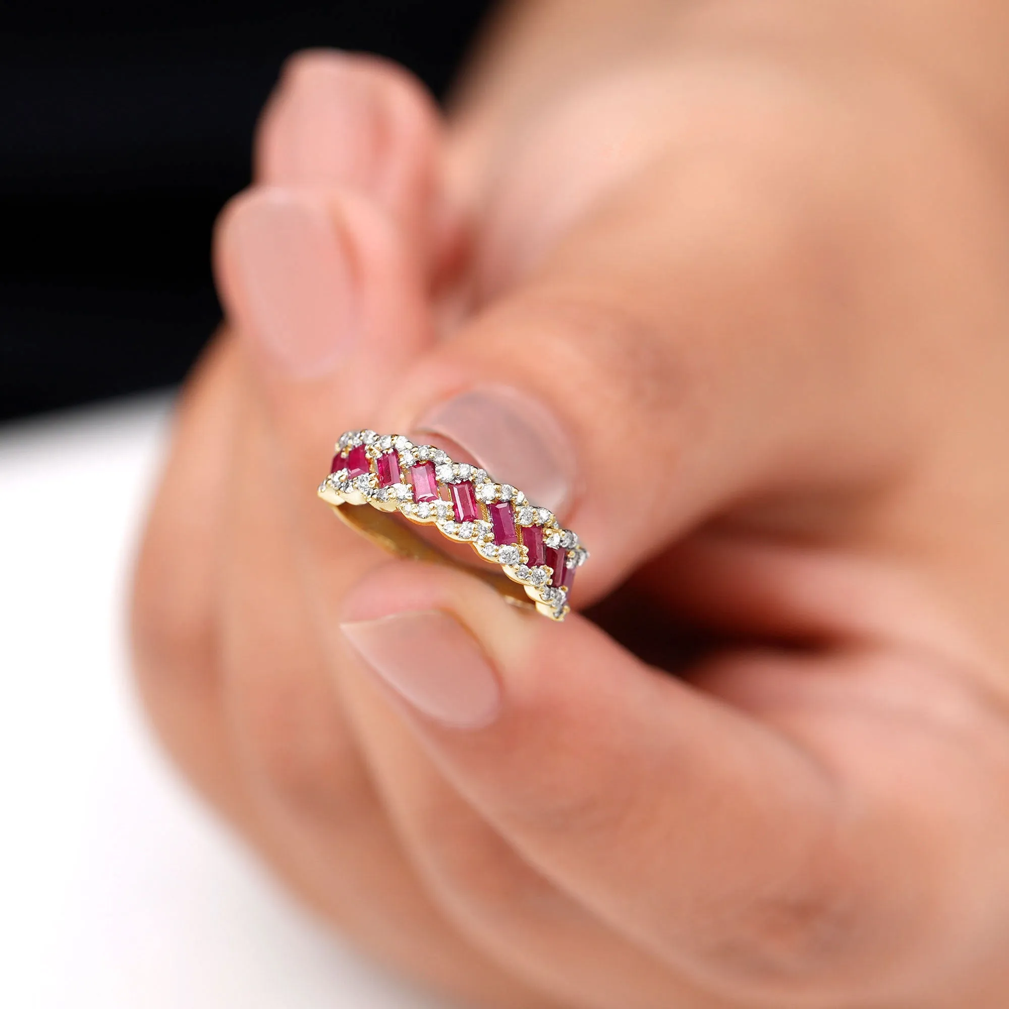 Braided Half Eternity Band Ring with Ruby and Diamond