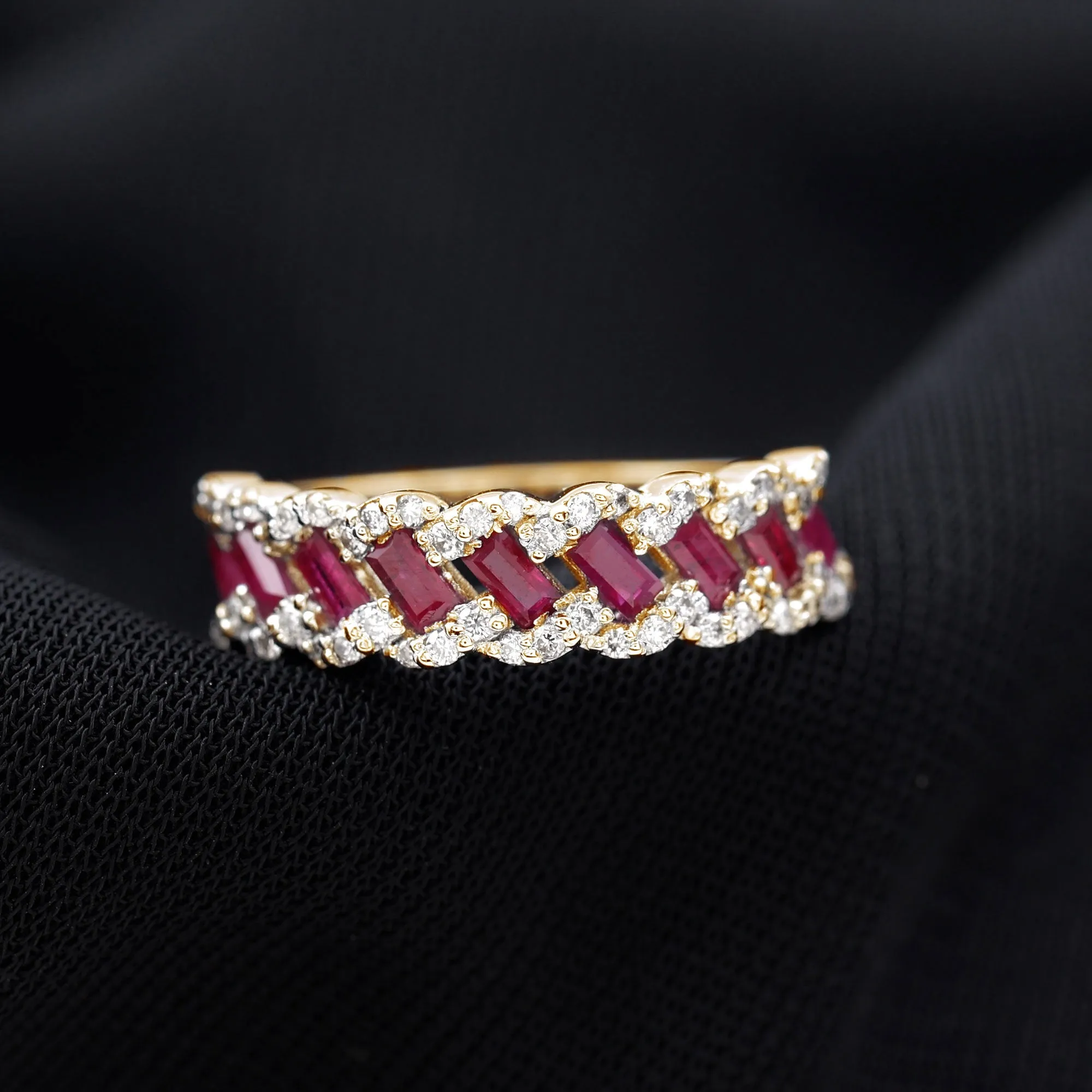 Braided Half Eternity Band Ring with Ruby and Diamond