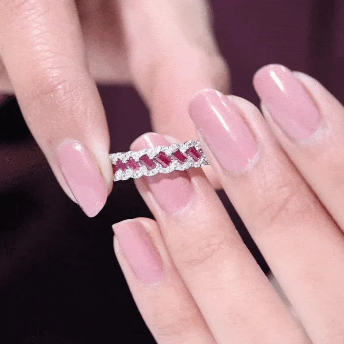 Braided Half Eternity Band Ring with Ruby and Diamond