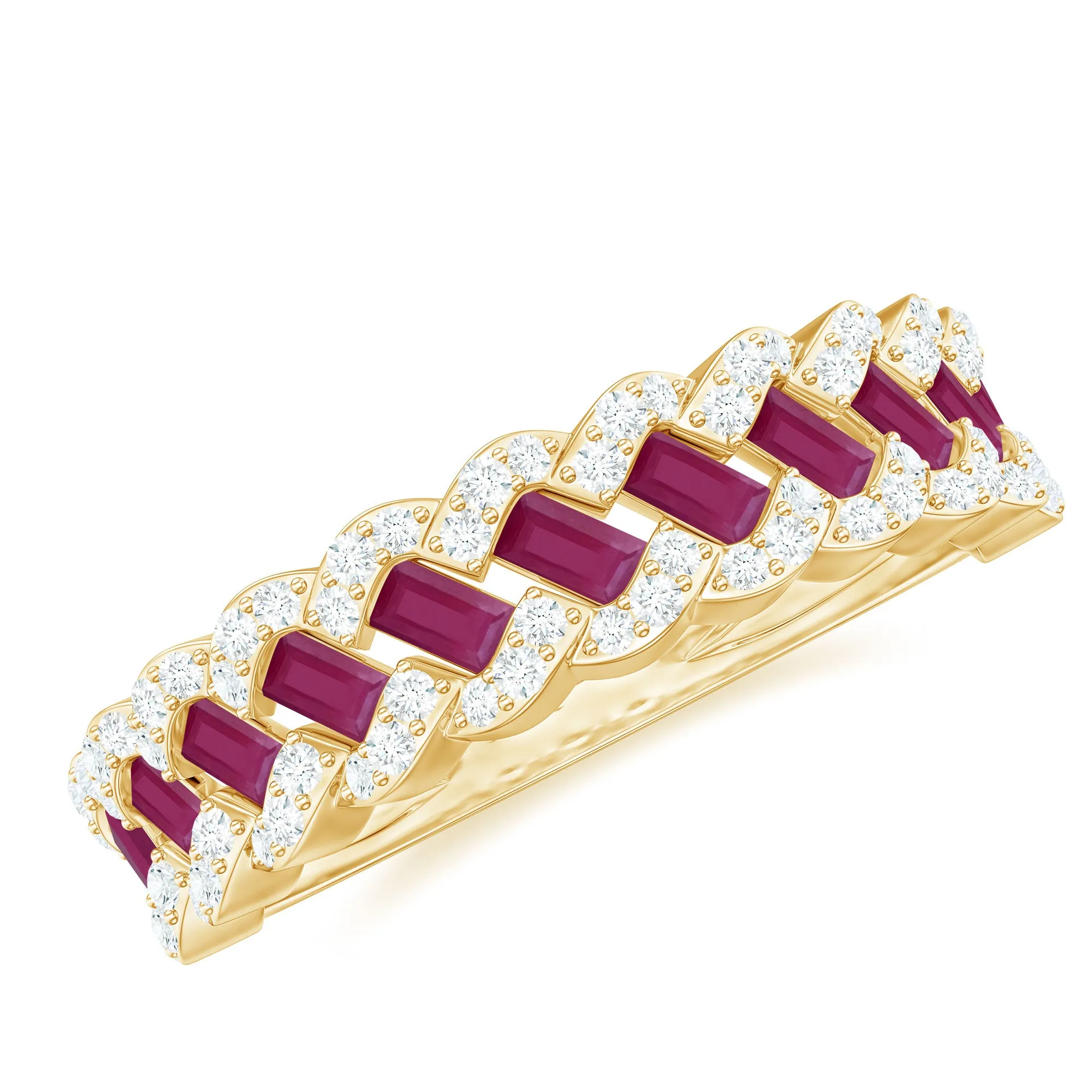 Braided Half Eternity Band Ring with Ruby and Diamond