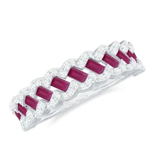 Braided Half Eternity Band Ring with Ruby and Diamond