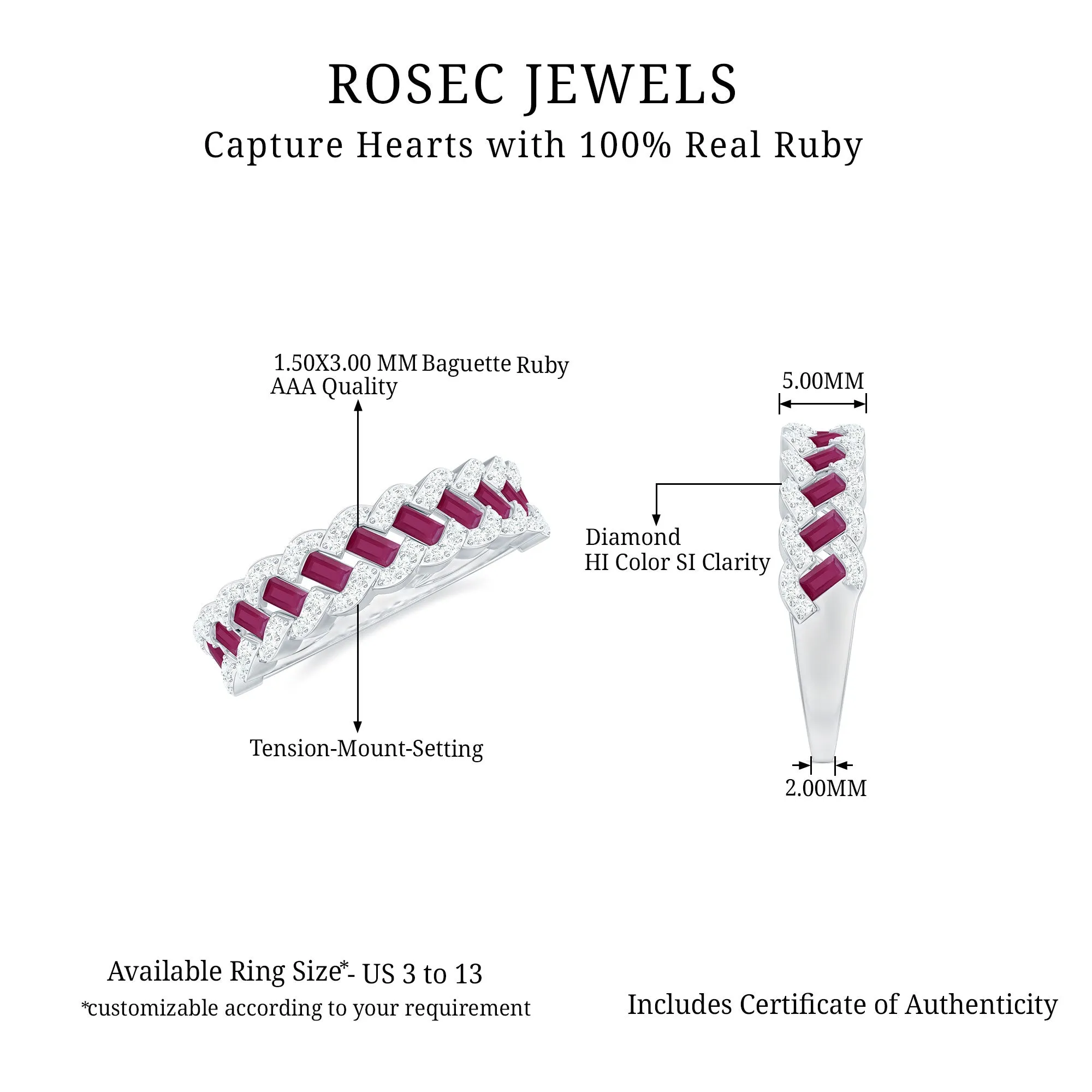 Braided Half Eternity Band Ring with Ruby and Diamond