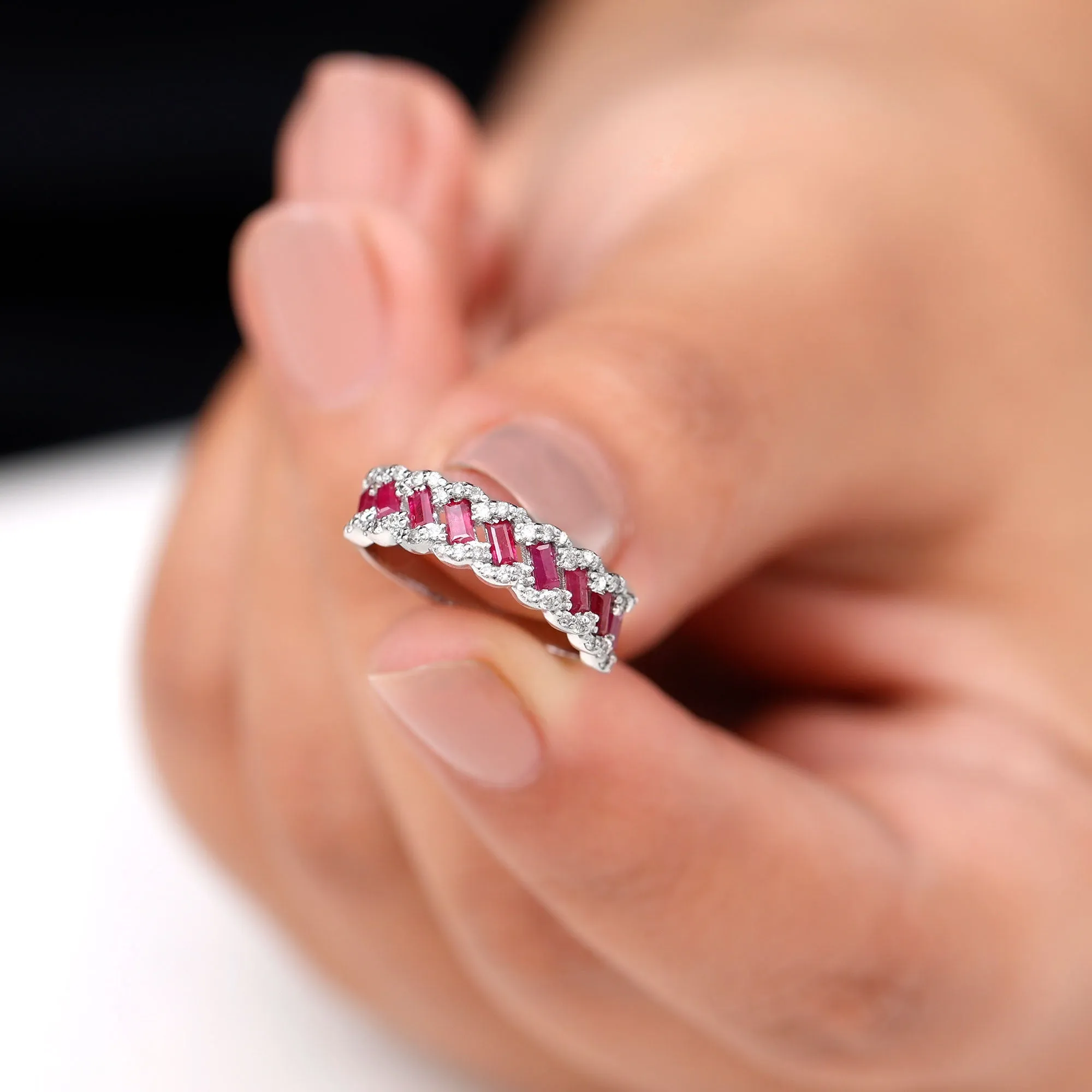 Braided Half Eternity Band Ring with Ruby and Diamond
