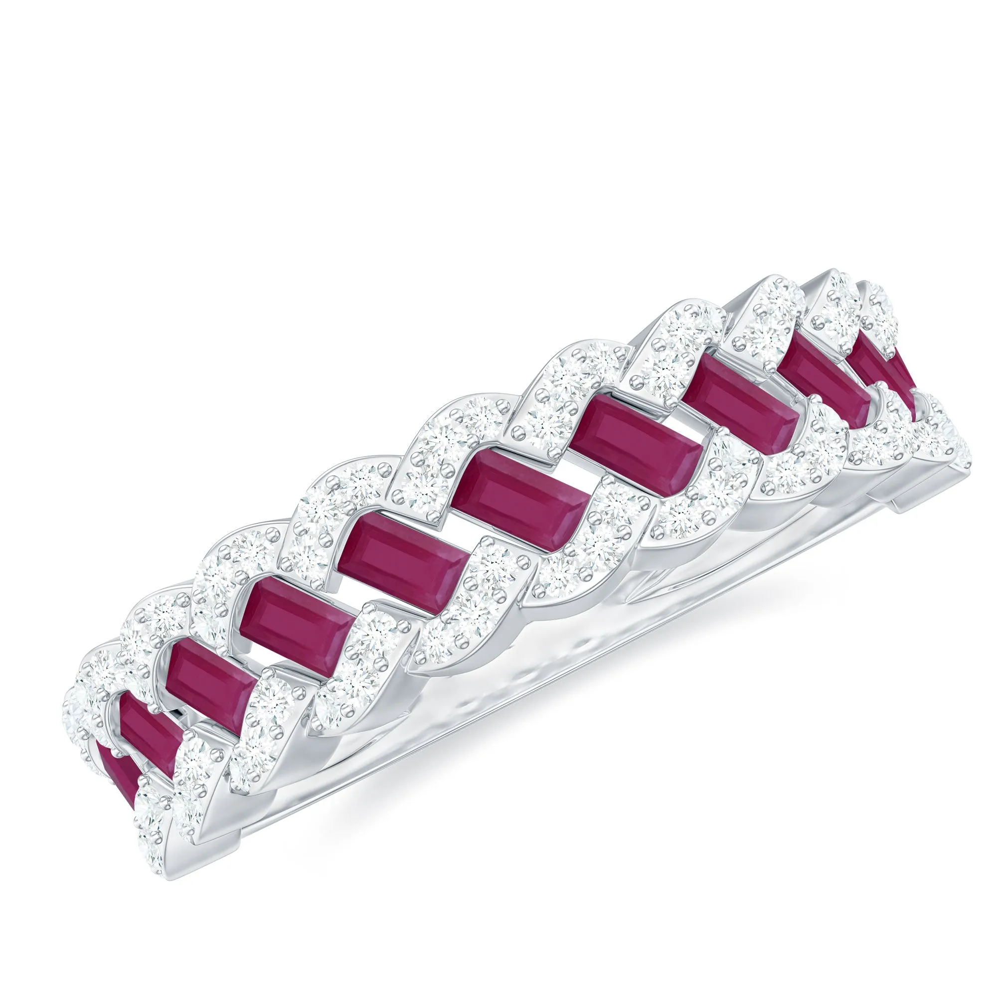 Braided Half Eternity Band Ring with Ruby and Diamond