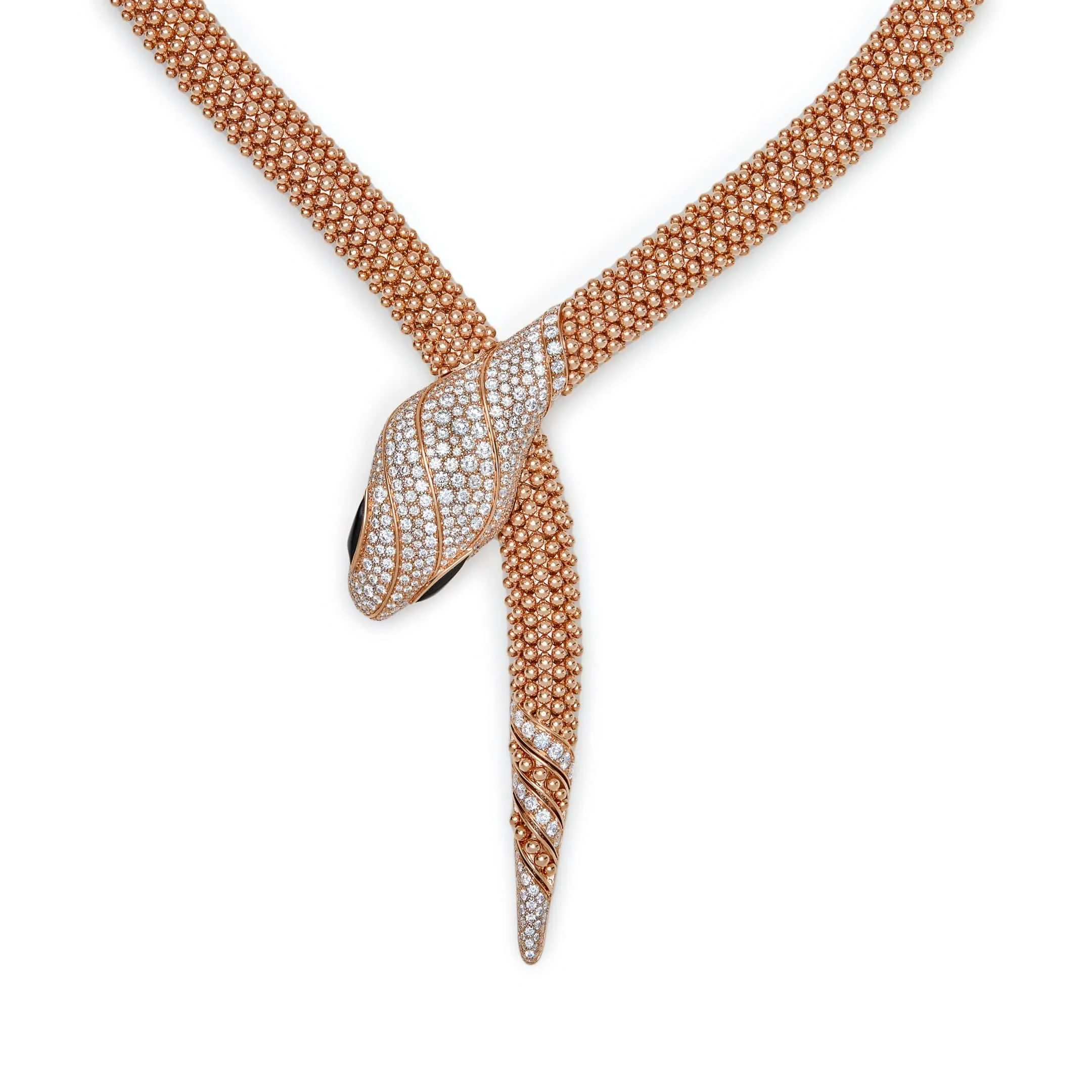 BVLGARI Serpenti Necklace Rose Gold Diamonds and Black Onyx 358434