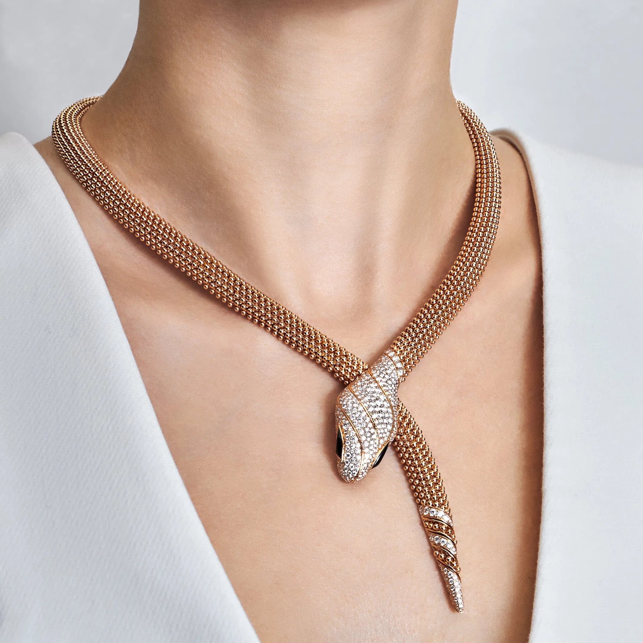 BVLGARI Serpenti Necklace Rose Gold Diamonds and Black Onyx 358434