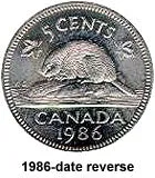 Canada Copper 1989 5 cents  (Elizabeth II) 4.6gr .750