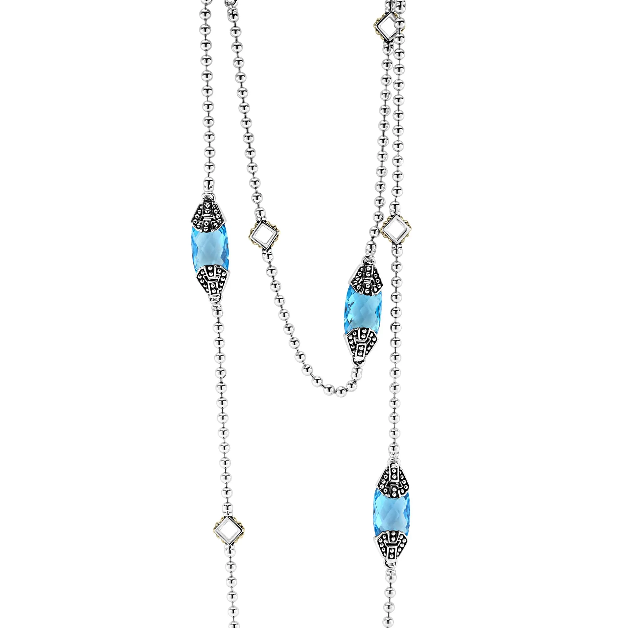 Caviar Color Six Station Swiss Blue Topaz Necklace
