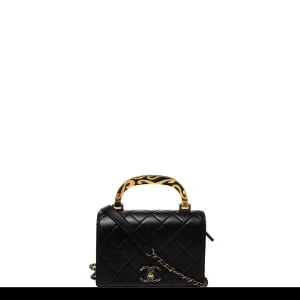 Chanel Bag with Classic Flap Crossbody Rare Enamel Top Handle Black Lambskin Bag