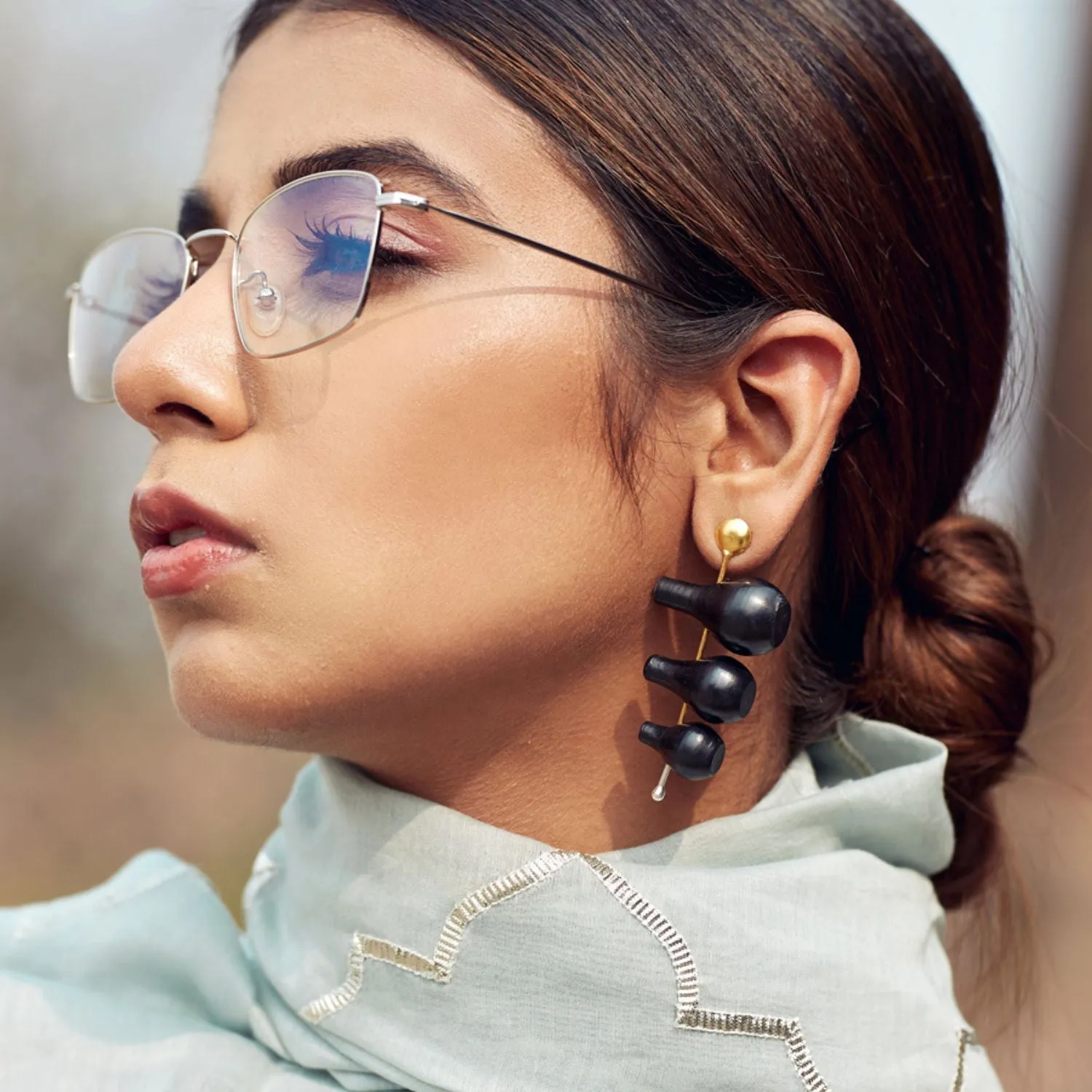 Chirag Statement Earring | Hand Crafted | Unique | Black Pottery | Artistic