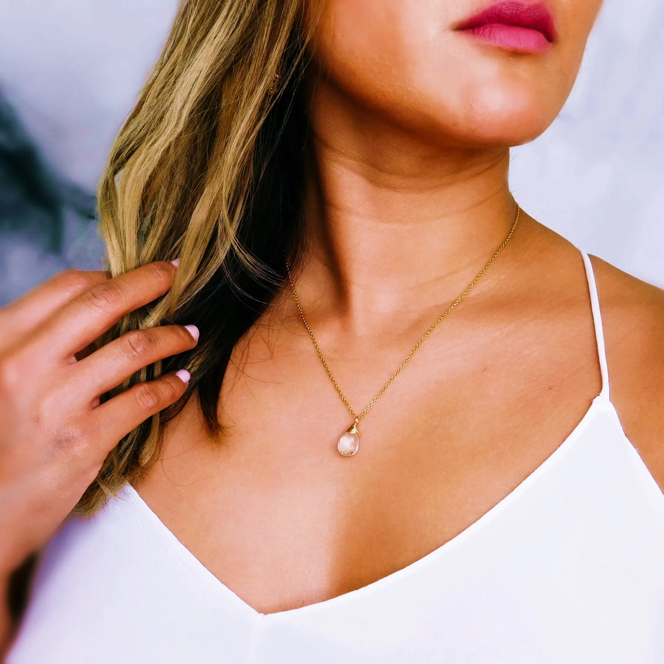 Clear Quartz Drop Necklace