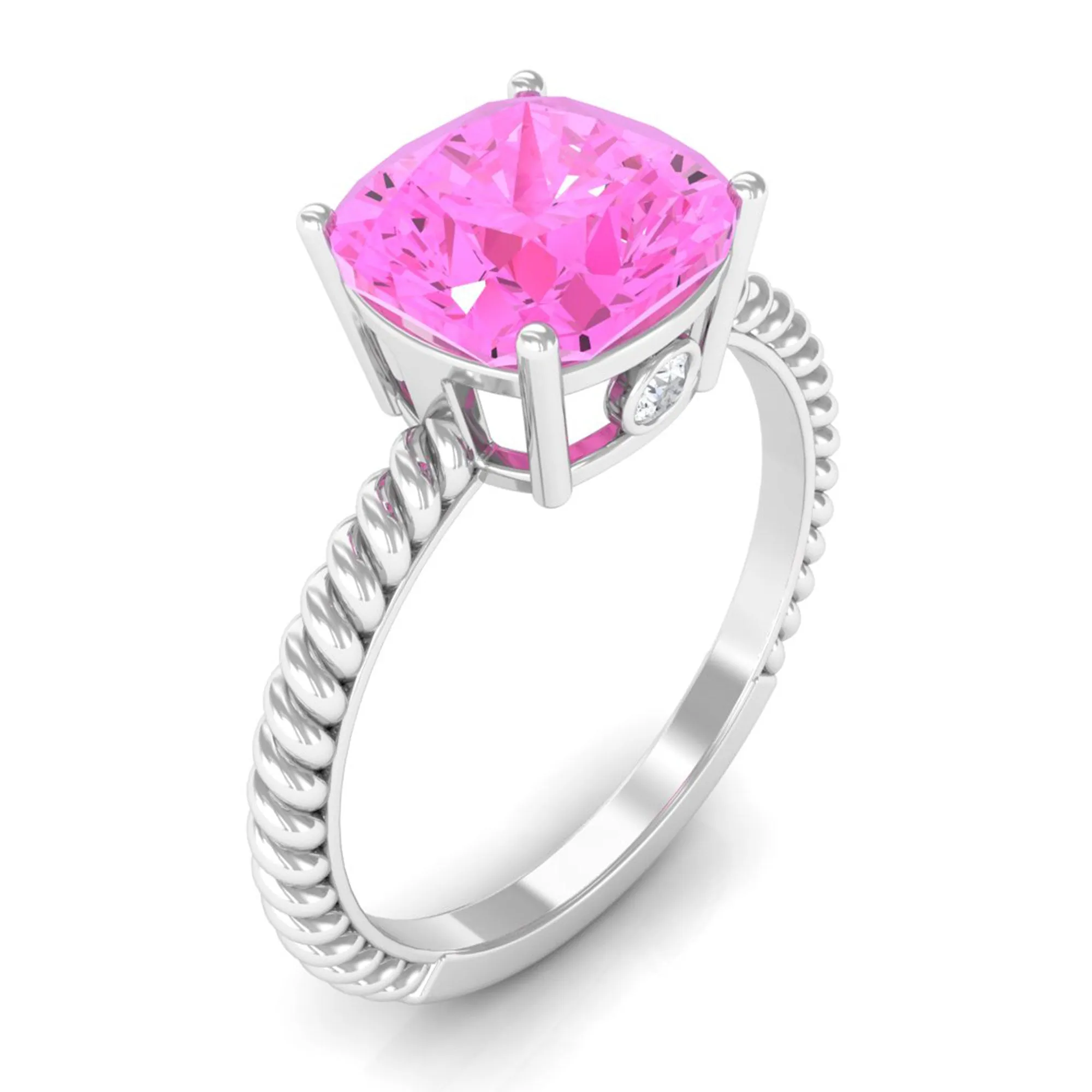 Created Pink Sapphire Solitaire Engagement Ring