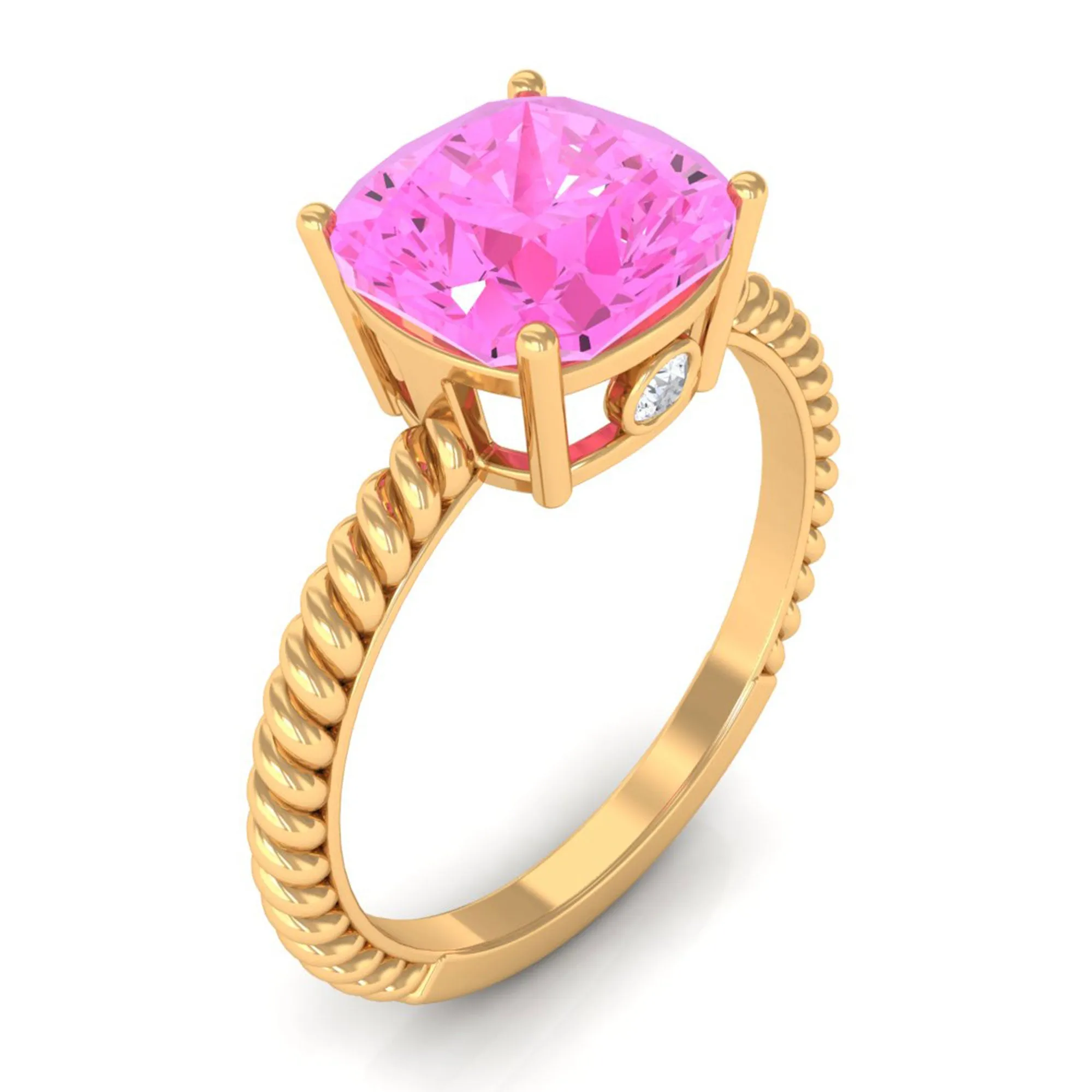 Created Pink Sapphire Solitaire Engagement Ring