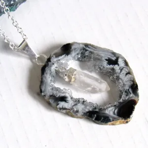 Dangling Quartz Point Geode Necklaces