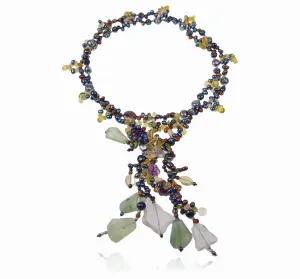 Dark Multi-Coloured Pearl & Semi Precious Stone 'Abstract' Lariat