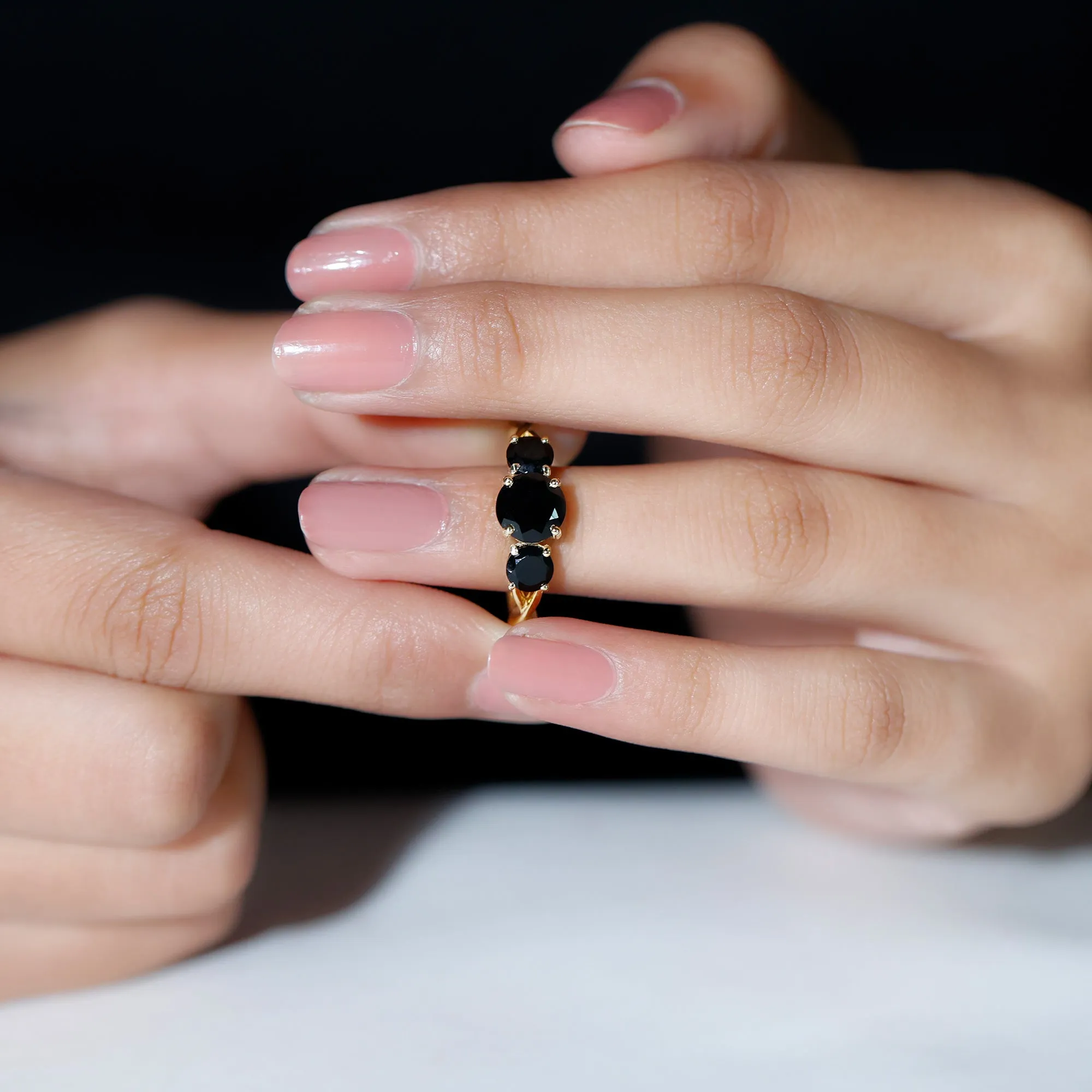 December Birthstone 2.25 CT Round Cut Black Onyx Three Stone Crossover Ring for Women