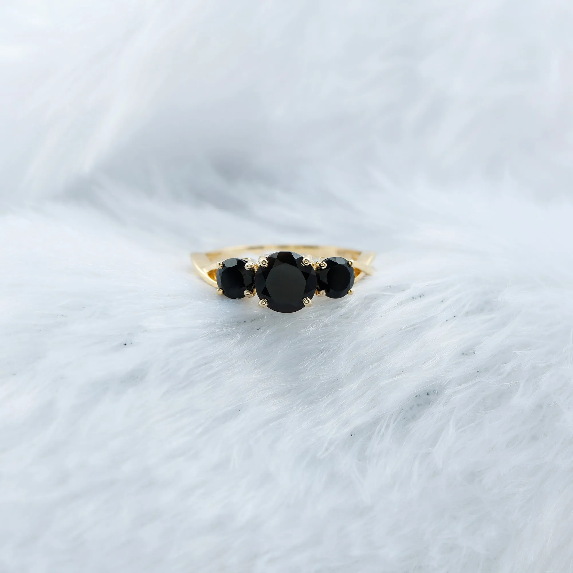 December Birthstone 2.25 CT Round Cut Black Onyx Three Stone Crossover Ring for Women