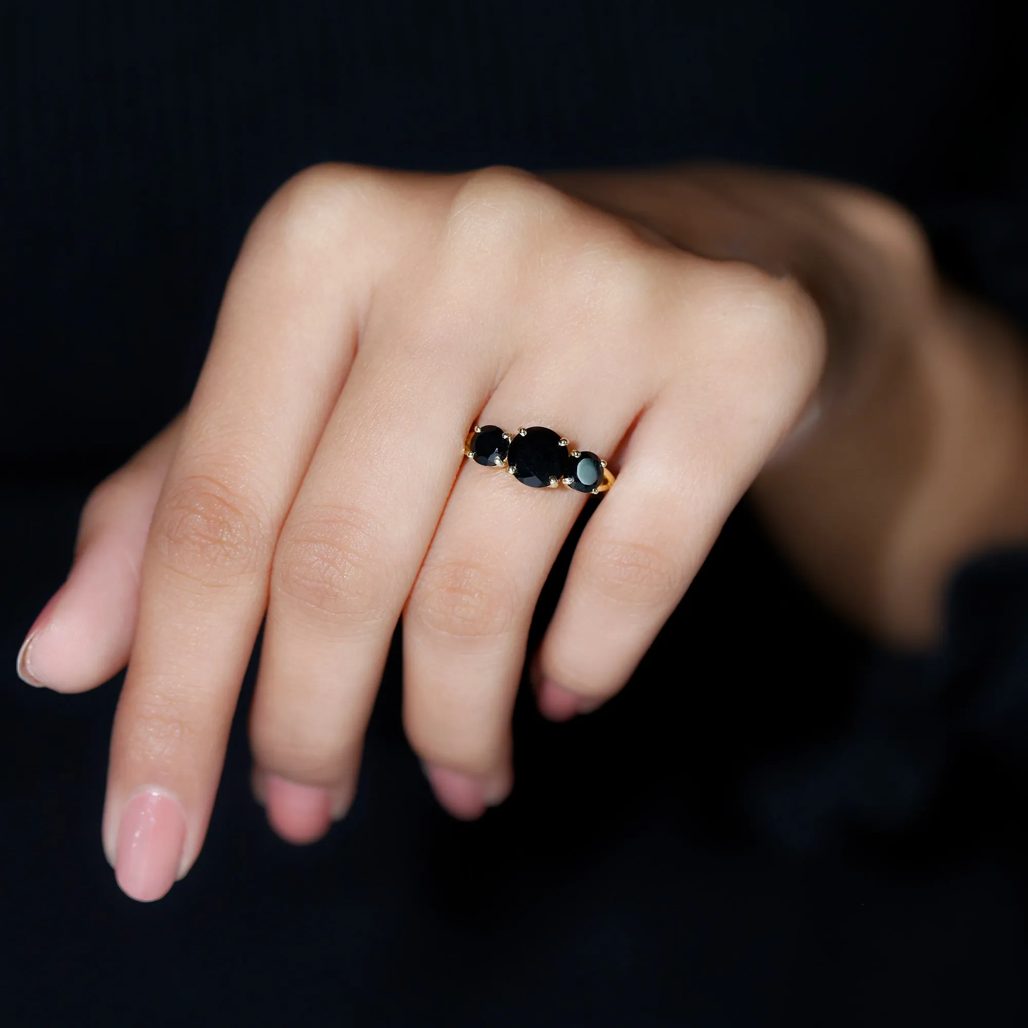 December Birthstone 2.25 CT Round Cut Black Onyx Three Stone Crossover Ring for Women