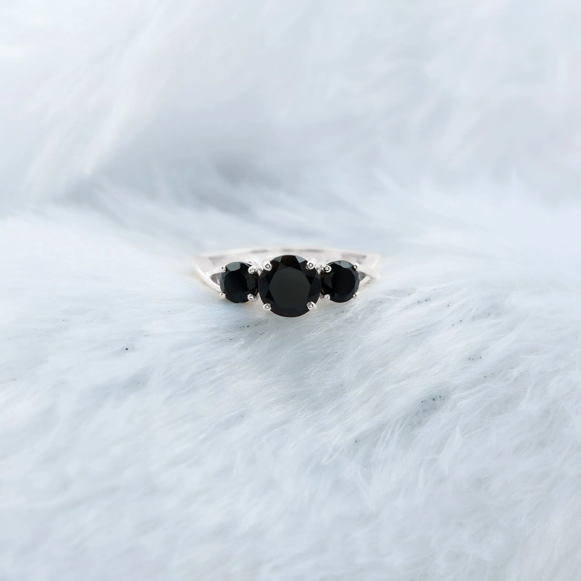 December Birthstone 2.25 CT Round Cut Black Onyx Three Stone Crossover Ring for Women