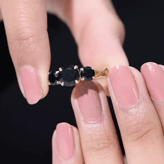 December Birthstone 2.25 CT Round Cut Black Onyx Three Stone Crossover Ring for Women