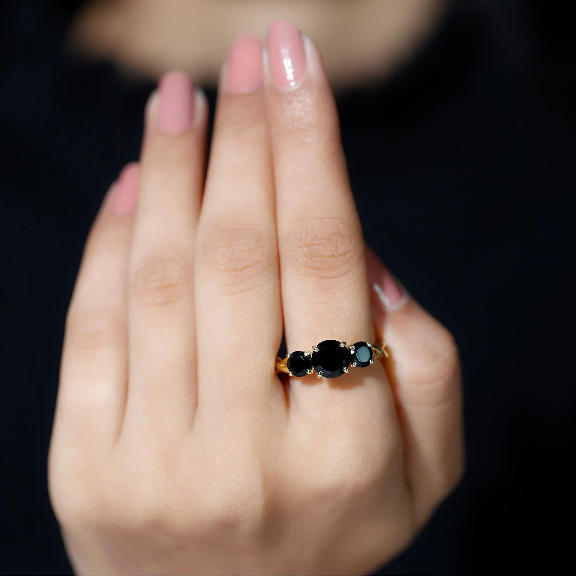 December Birthstone 2.25 CT Round Cut Black Onyx Three Stone Crossover Ring for Women