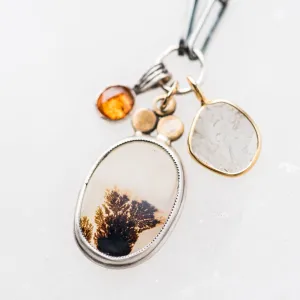 Dendritic Agate Oval Necklace with Diamond Slice and Garnet