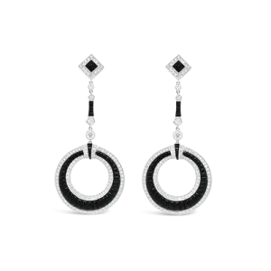 Diamond & Onyx Circle Dangle Earrings