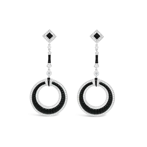 Diamond & Onyx Circle Dangle Earrings