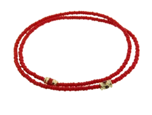 Double Wrap Beaded Bracelet with Ruby Barrel and Enameled Barrel