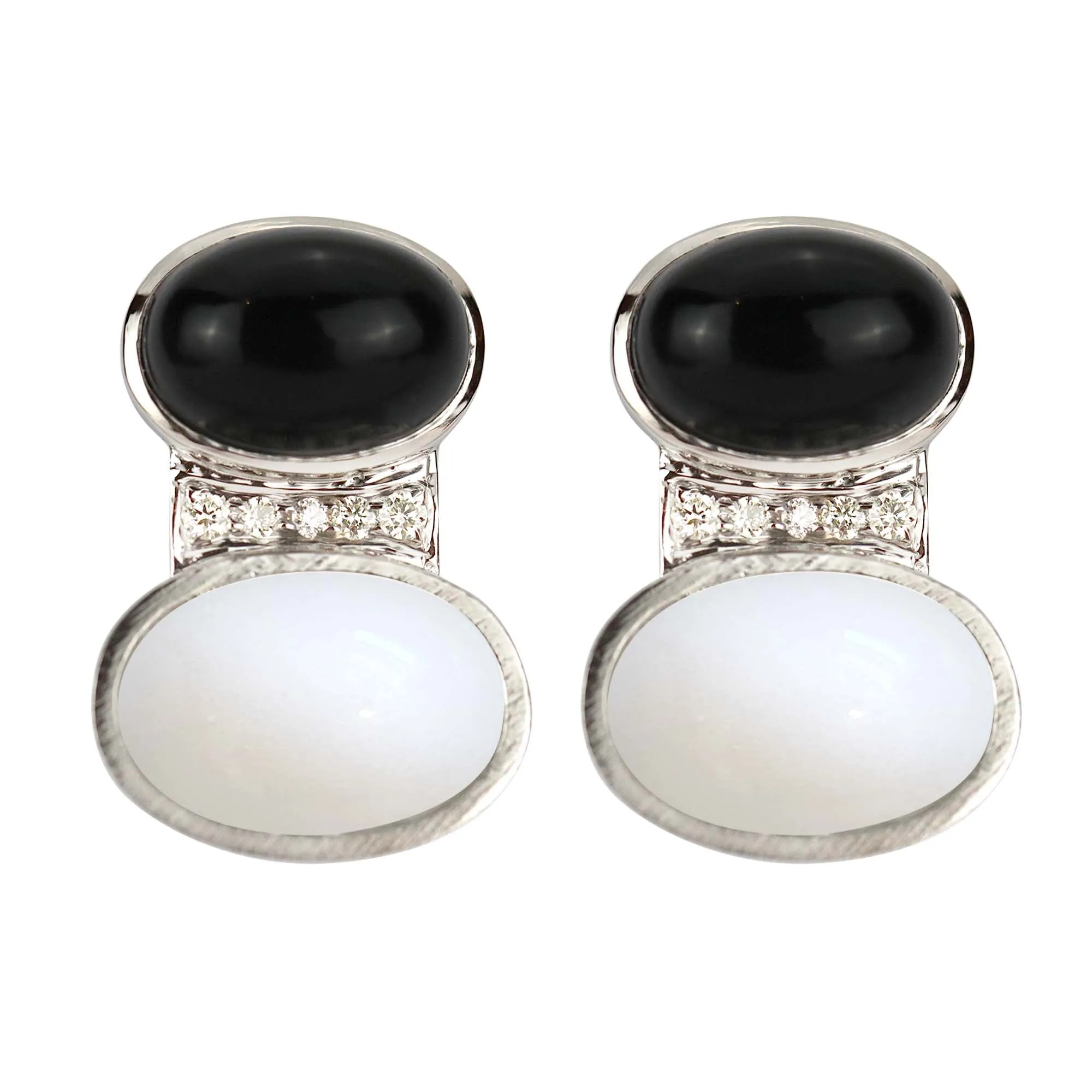 Earrings - Black Onyx, White Coral and Diamond
