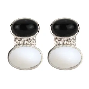Earrings - Black Onyx, White Coral and Diamond