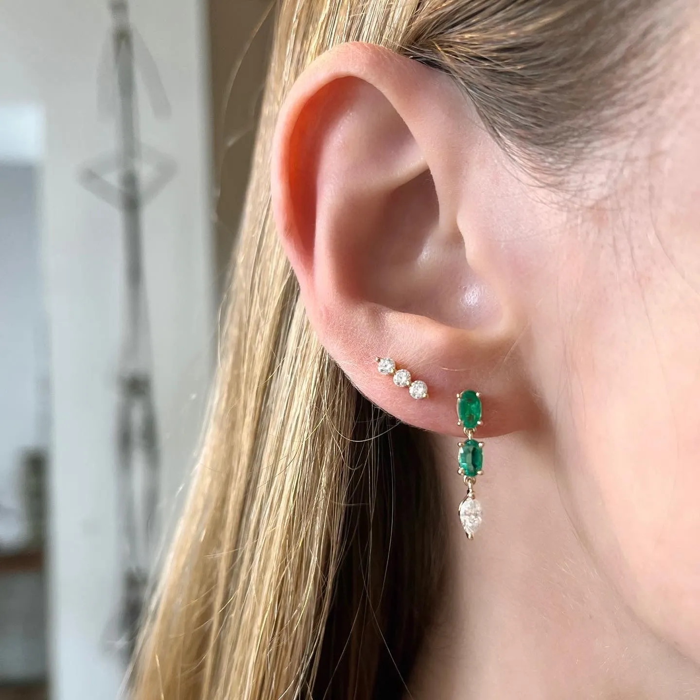 Emerald & Diamond Dangle Earrings