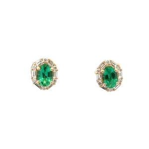 Emerald & Diamond Stud Earrings