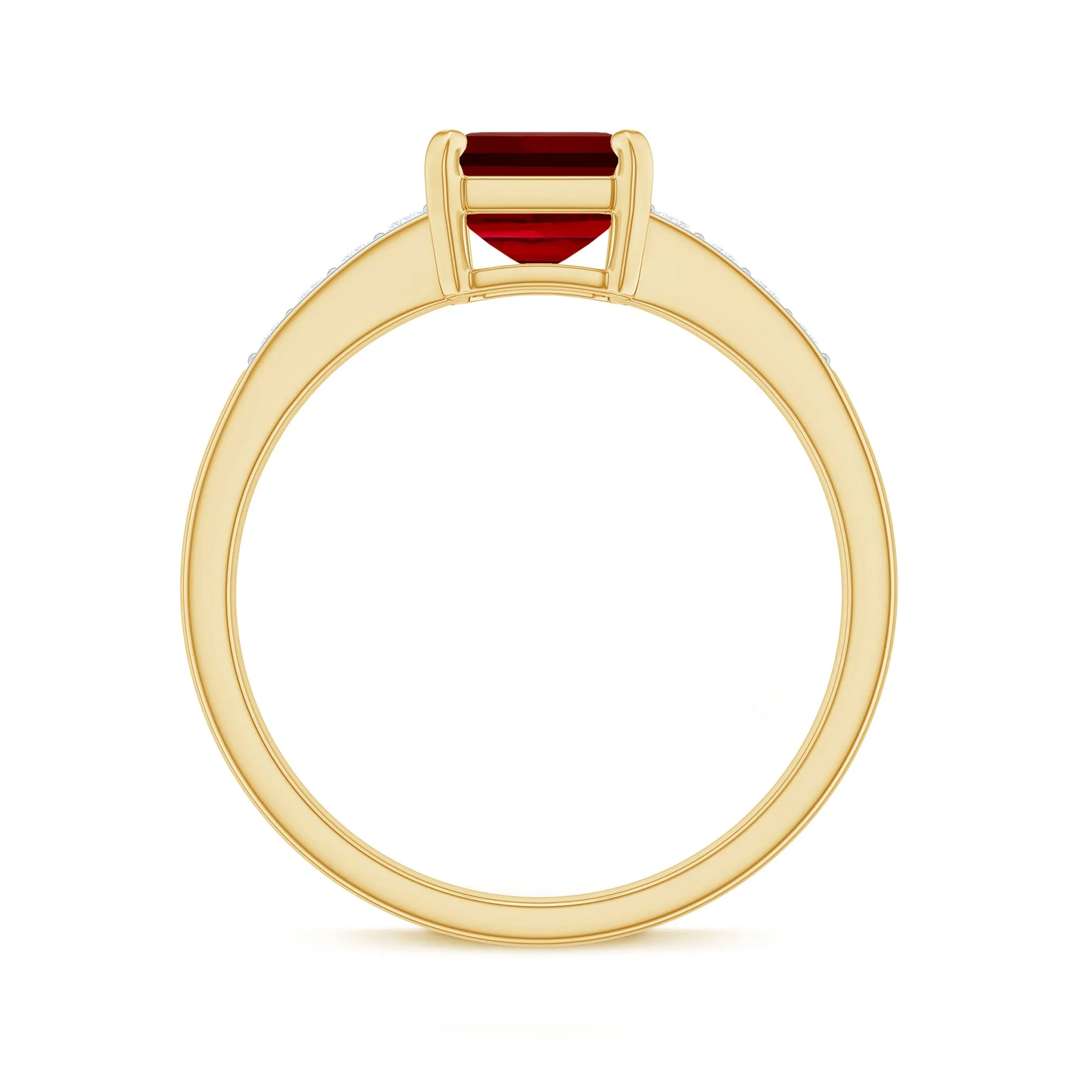 Emerald Cut Certified Created Ruby Solitaire Ring with Diamond
