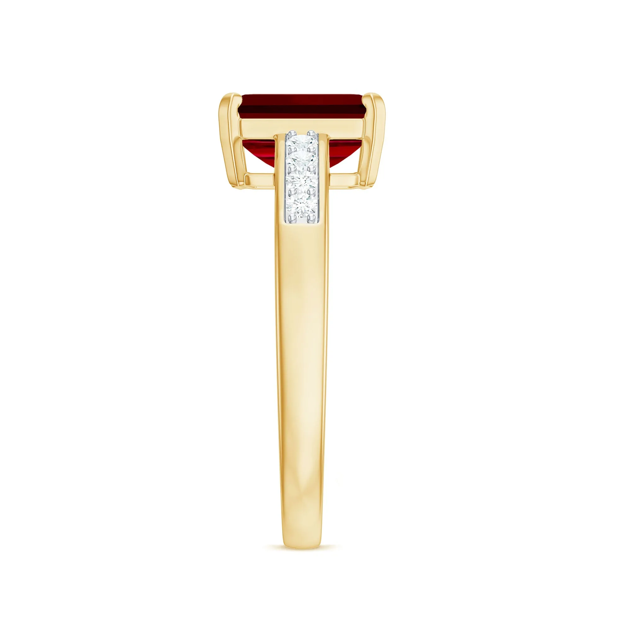 Emerald Cut Certified Created Ruby Solitaire Ring with Diamond