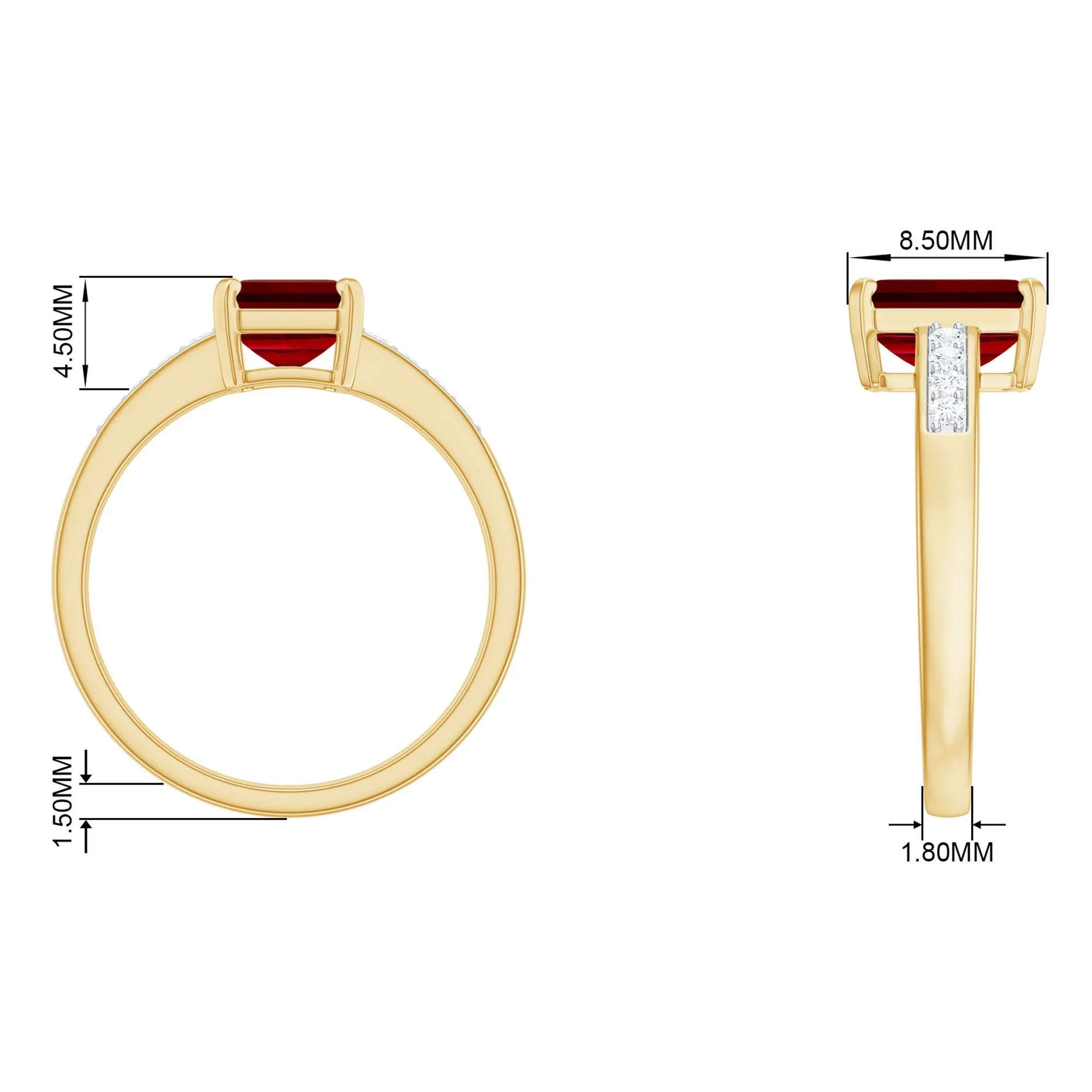 Emerald Cut Certified Created Ruby Solitaire Ring with Diamond