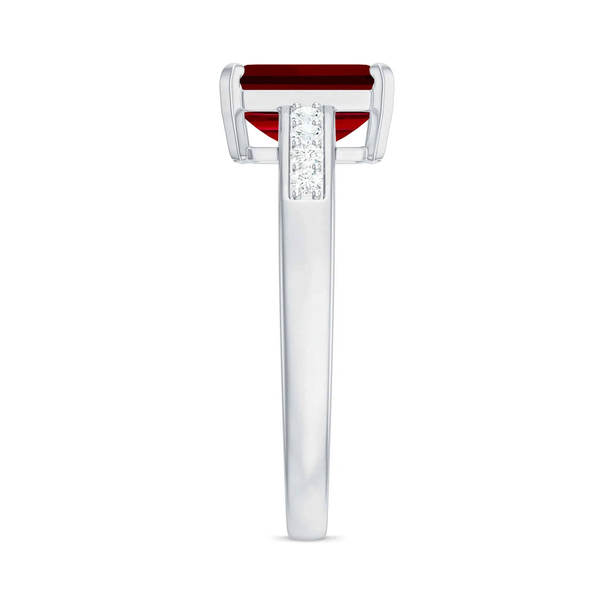 Emerald Cut Certified Created Ruby Solitaire Ring with Diamond