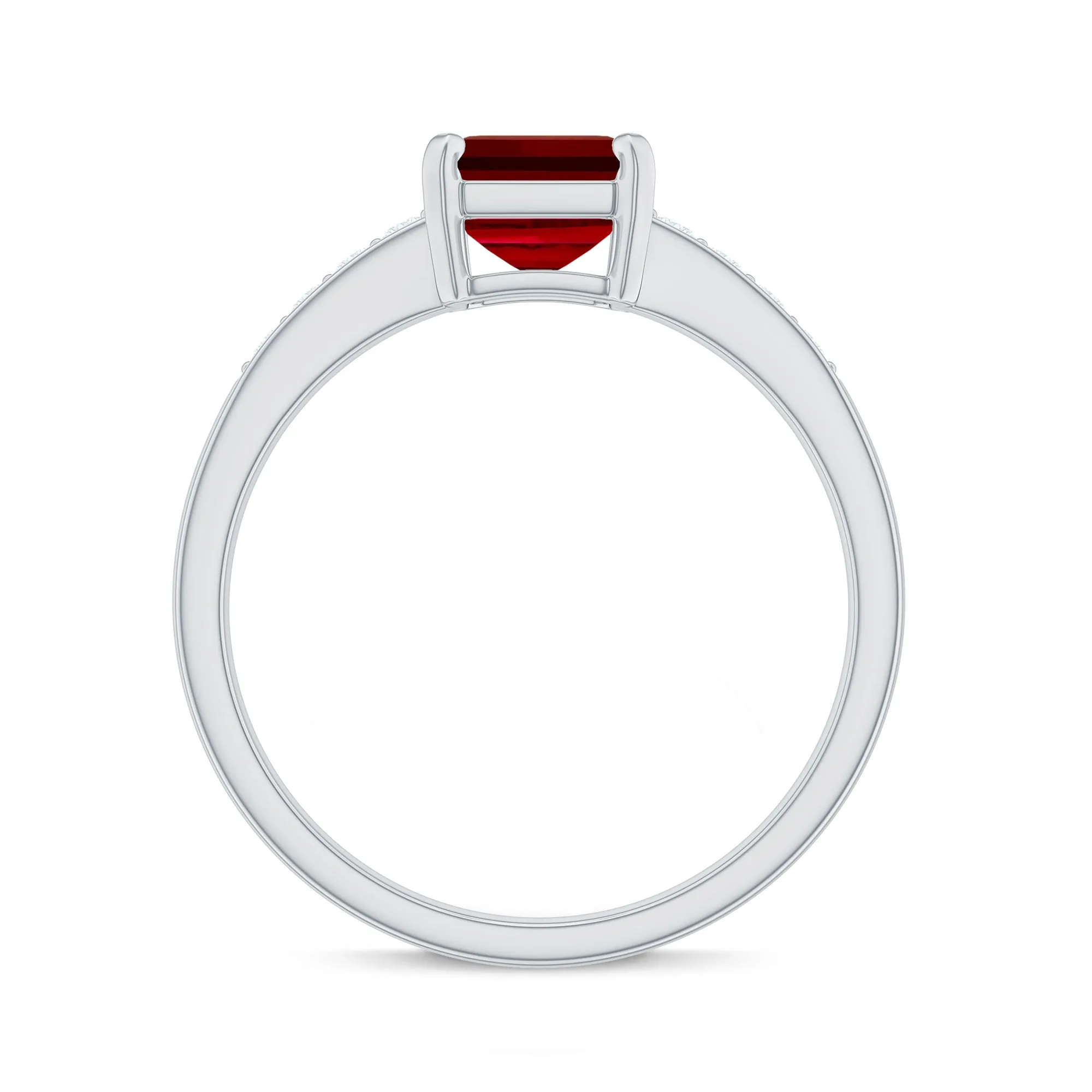 Emerald Cut Certified Created Ruby Solitaire Ring with Diamond
